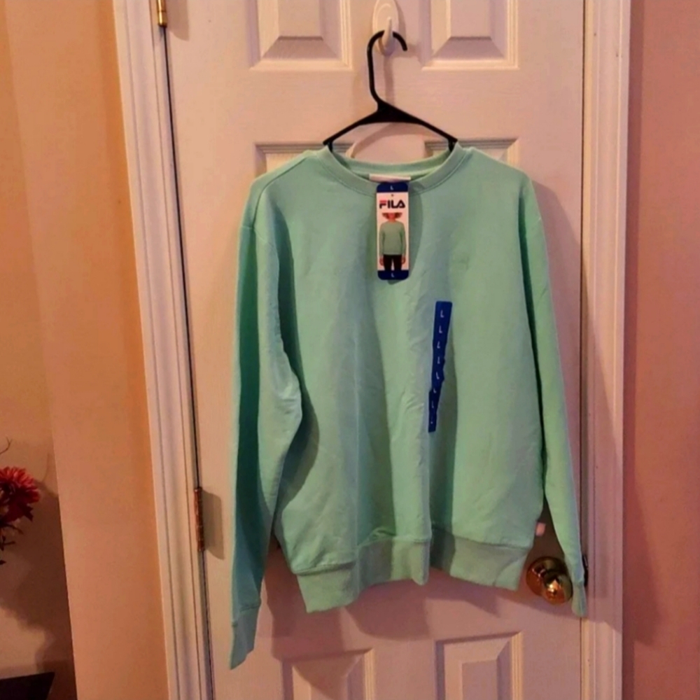 Fila French Terry Cotton Stretch Crewneck Sweatshirt Pockets Icy Mint LG BNWT SO